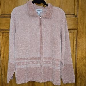 Alfred Dunner Blush Pink Zip-Up Cardigan